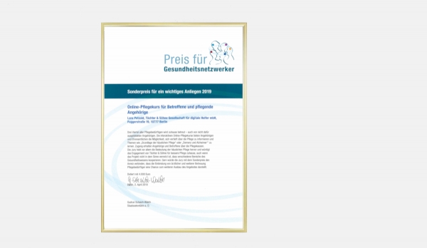 Urkunde Preis für Gesundheitsnetzwerker Urkunde vom Preis für Gesundheitsnetzwerker
