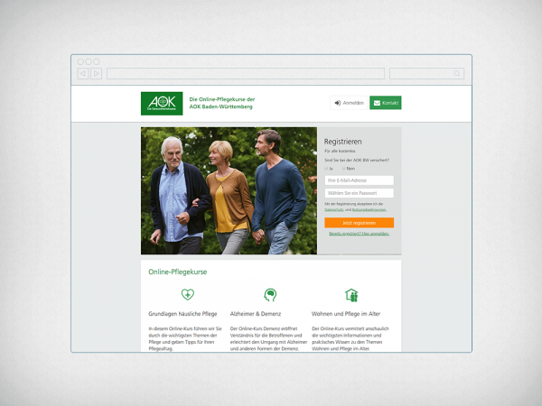 Referenzbild AOK BW Online-Pflegekurse der AOK BW